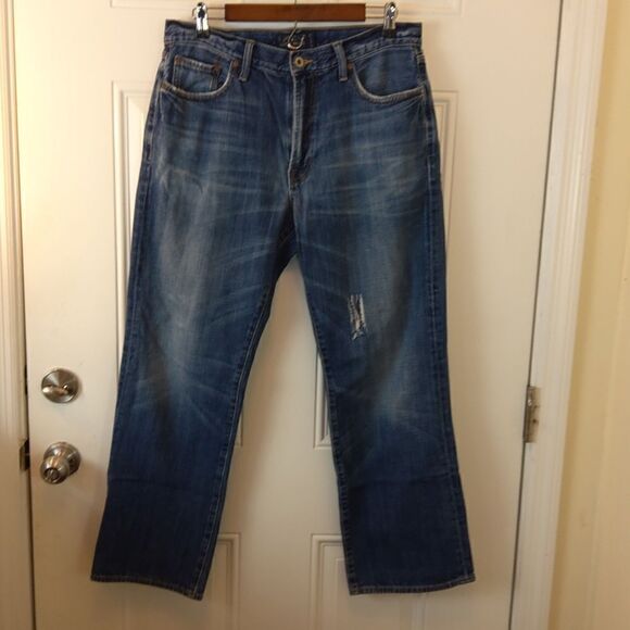 Lucky Brand 181 relaxed Straight distressed five pocket blue denim jeans - Picture 4 of 15